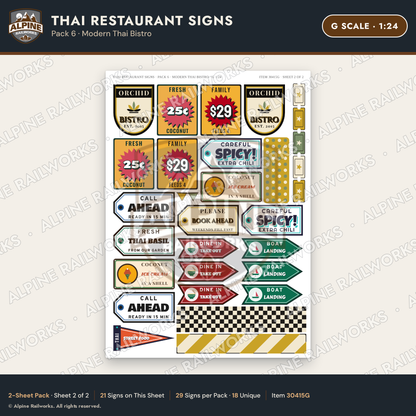 Alpine Railworks 30415G G Scale Thai Restaurant Signs