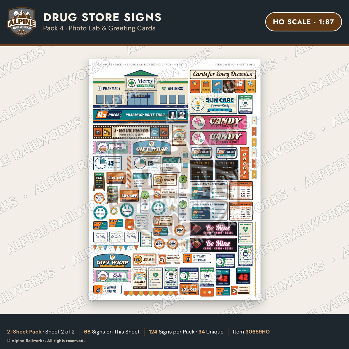 Alpine Railworks 30659HO HO Scale Drug Store Signs - Photo Lab