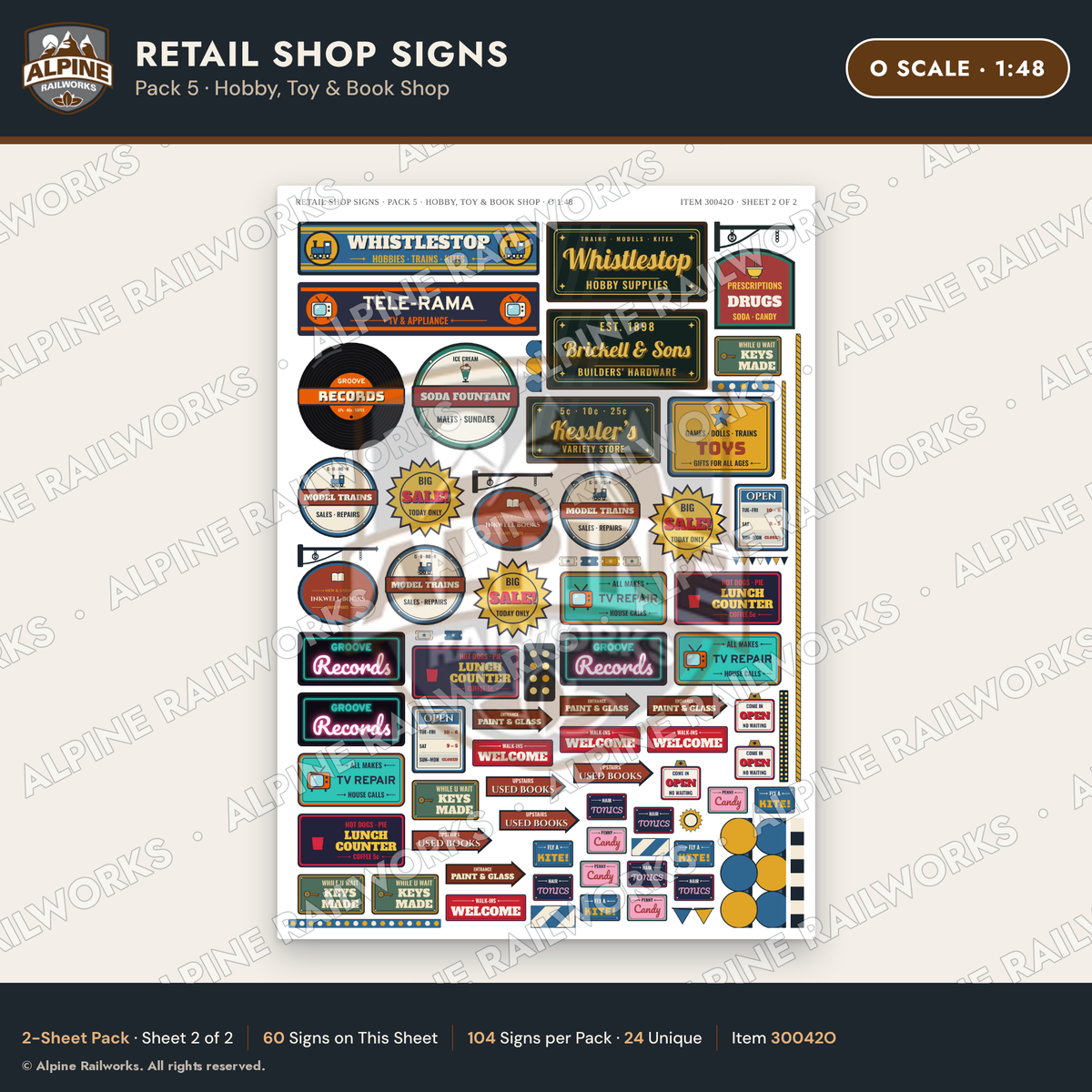 Alpine Railworks 30042O O Scale Retail Shop Signs - Hobby & Toy