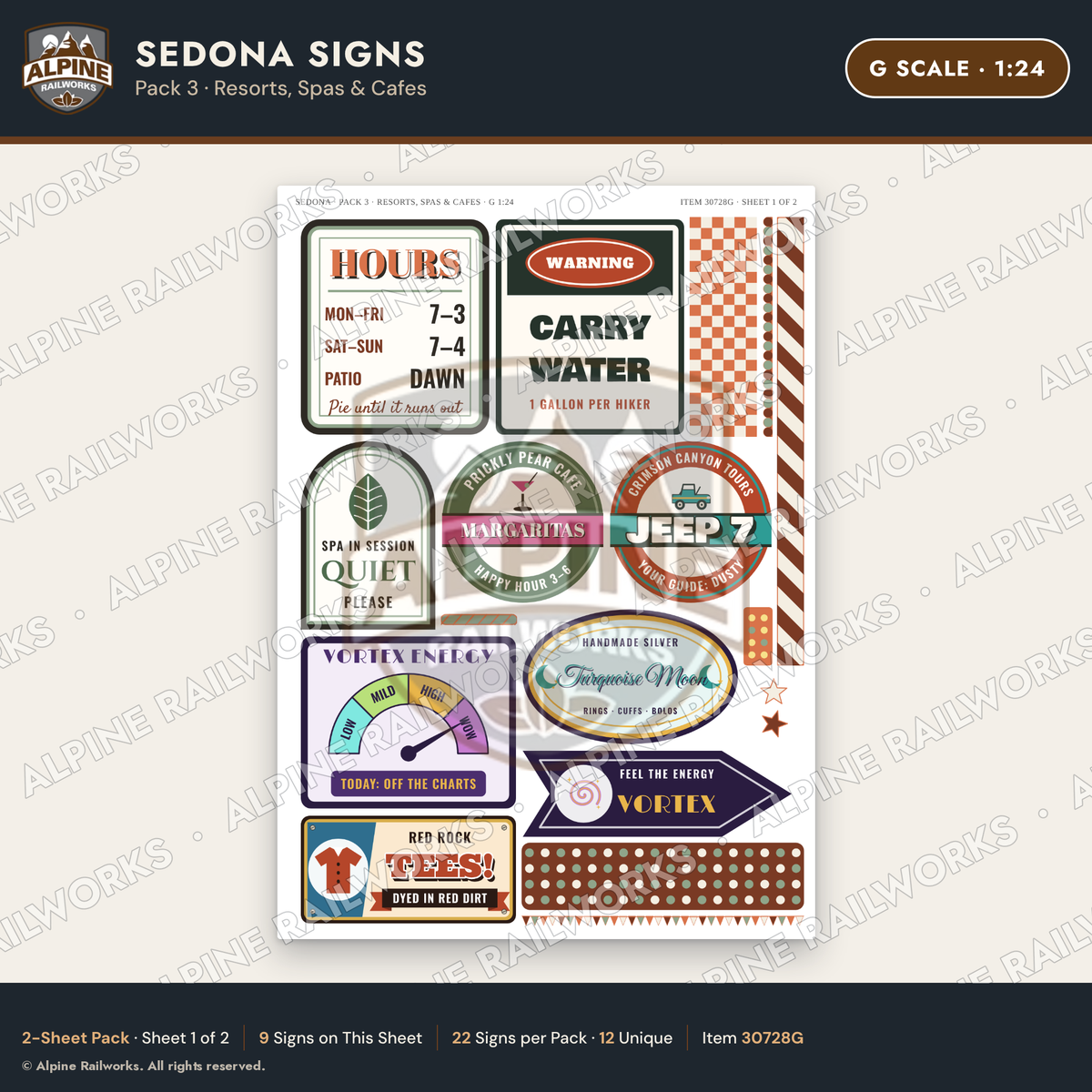 Alpine Railworks 30728G G Scale Tourist Signs - Sedona - Resorts