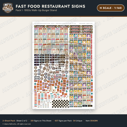 Alpine Railworks 30428N N Scale Fast Food Restaurant Signs