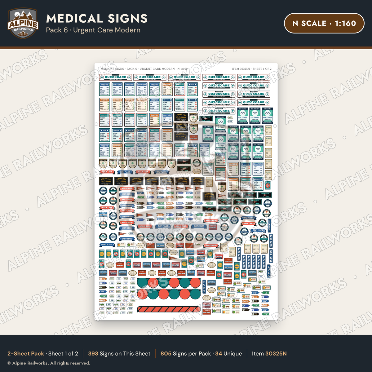 Alpine Railworks 30325N N Scale Medical Signs - Urgent Care Modern