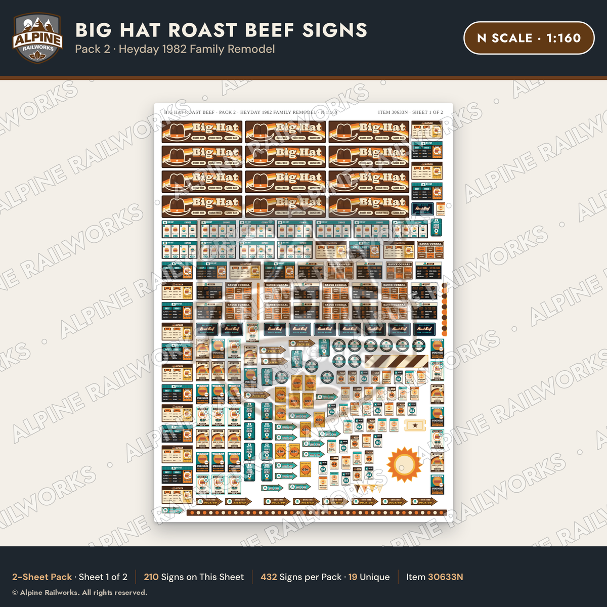 Alpine Railworks 30633N N Scale Fast Food Signs - Western Roast Beef