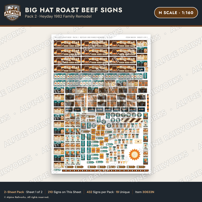 Alpine Railworks 30633N N Scale Fast Food Signs - Western Roast Beef