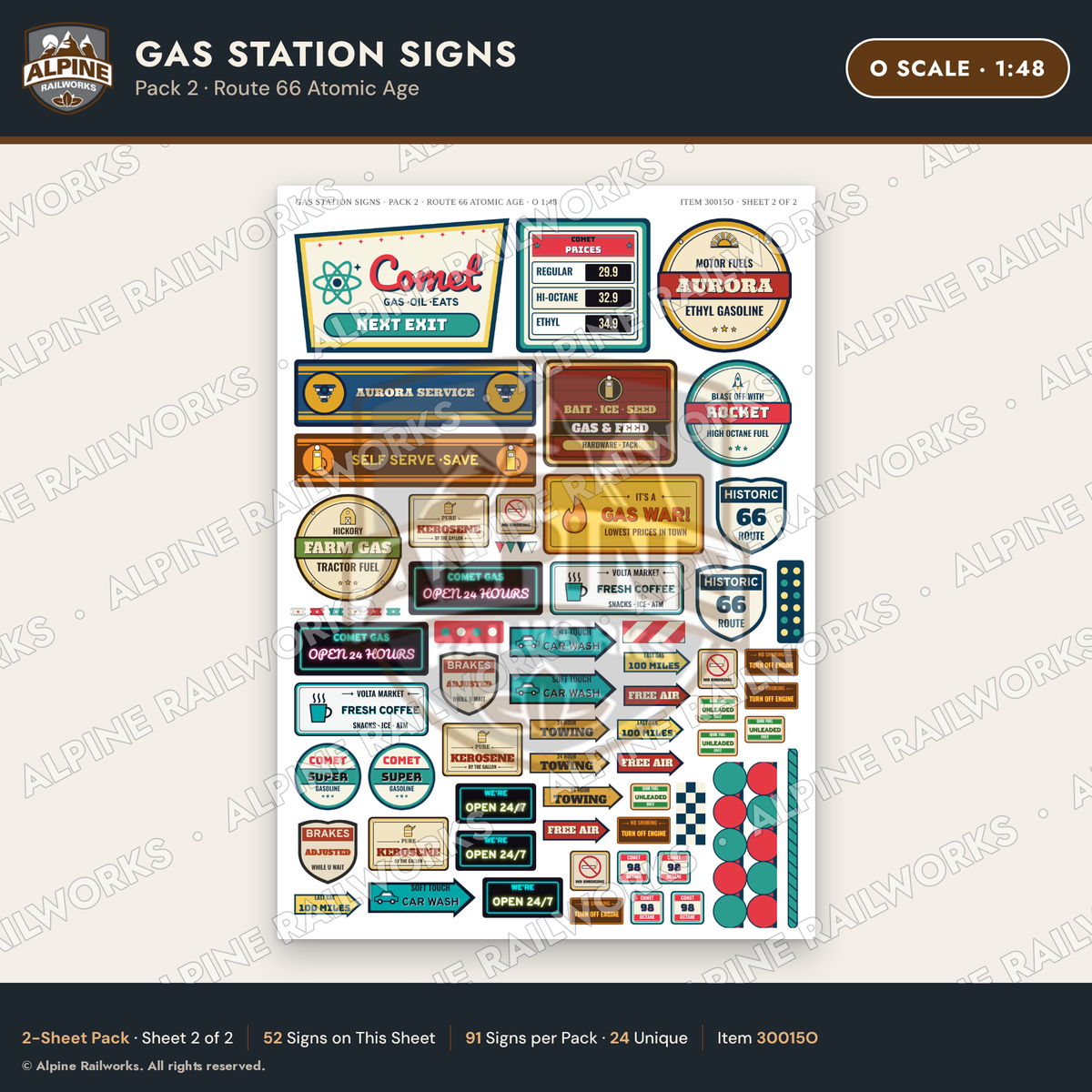 Alpine Railworks 30015O O Scale Gas Station Signs