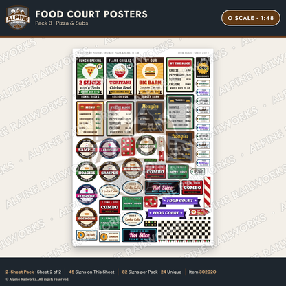 Alpine Railworks 30202O O Scale Food Court Posters - Pizza & Subs