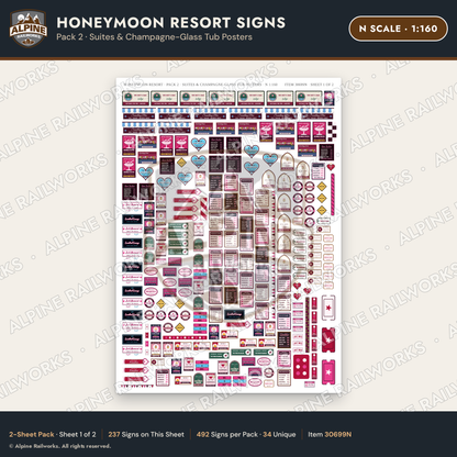 Alpine Railworks 30699N N Scale Honeymoon Resort Signs - Suites