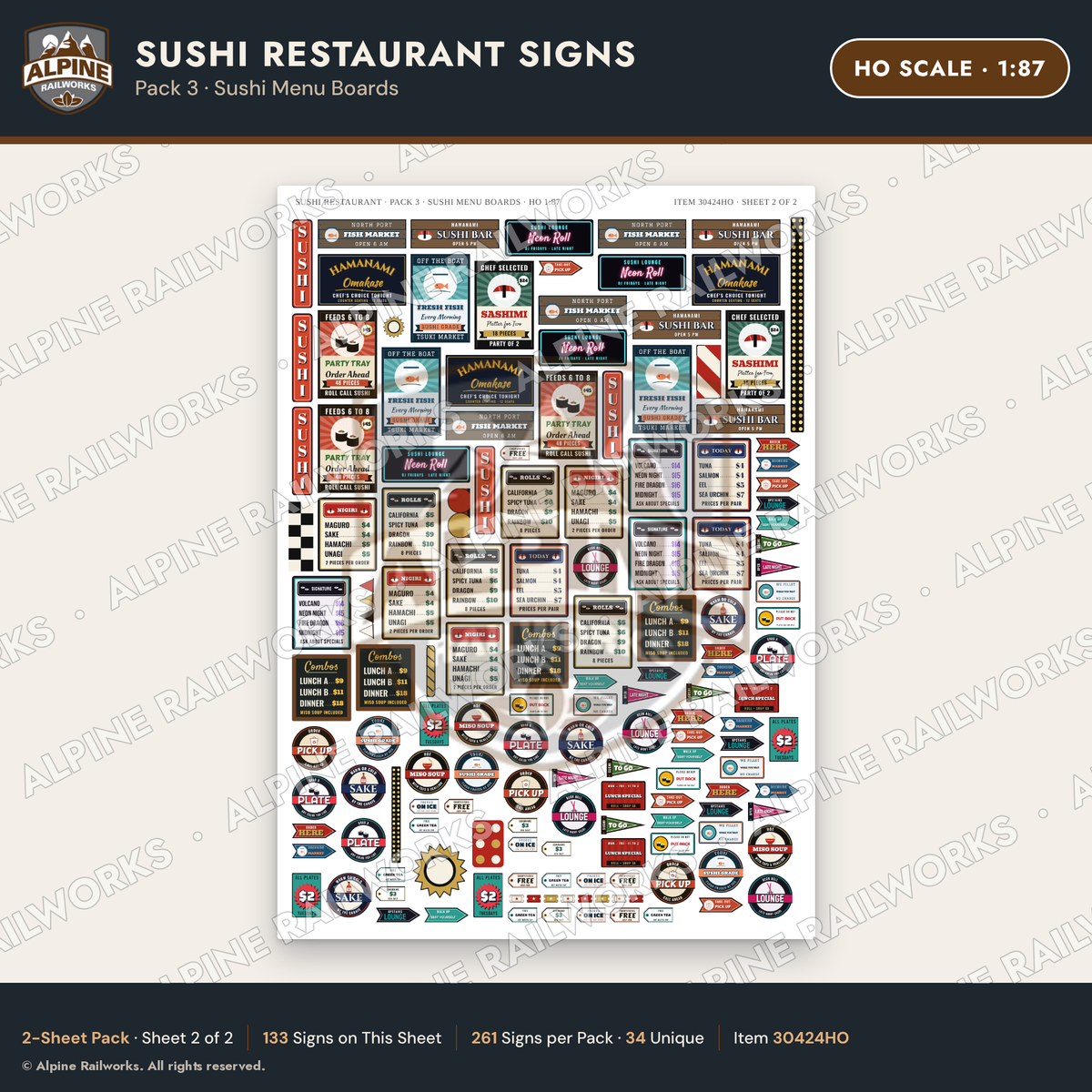 Alpine Railworks 30424HO HO Scale Sushi Restaurant Signs