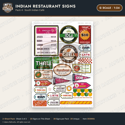 Alpine Railworks 30395G G Scale Indian Restaurant Signs