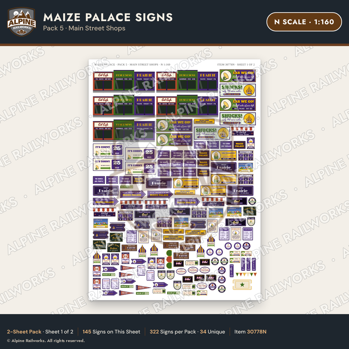 Alpine Railworks 30778N N Scale Roadside Signs - Corn Palace