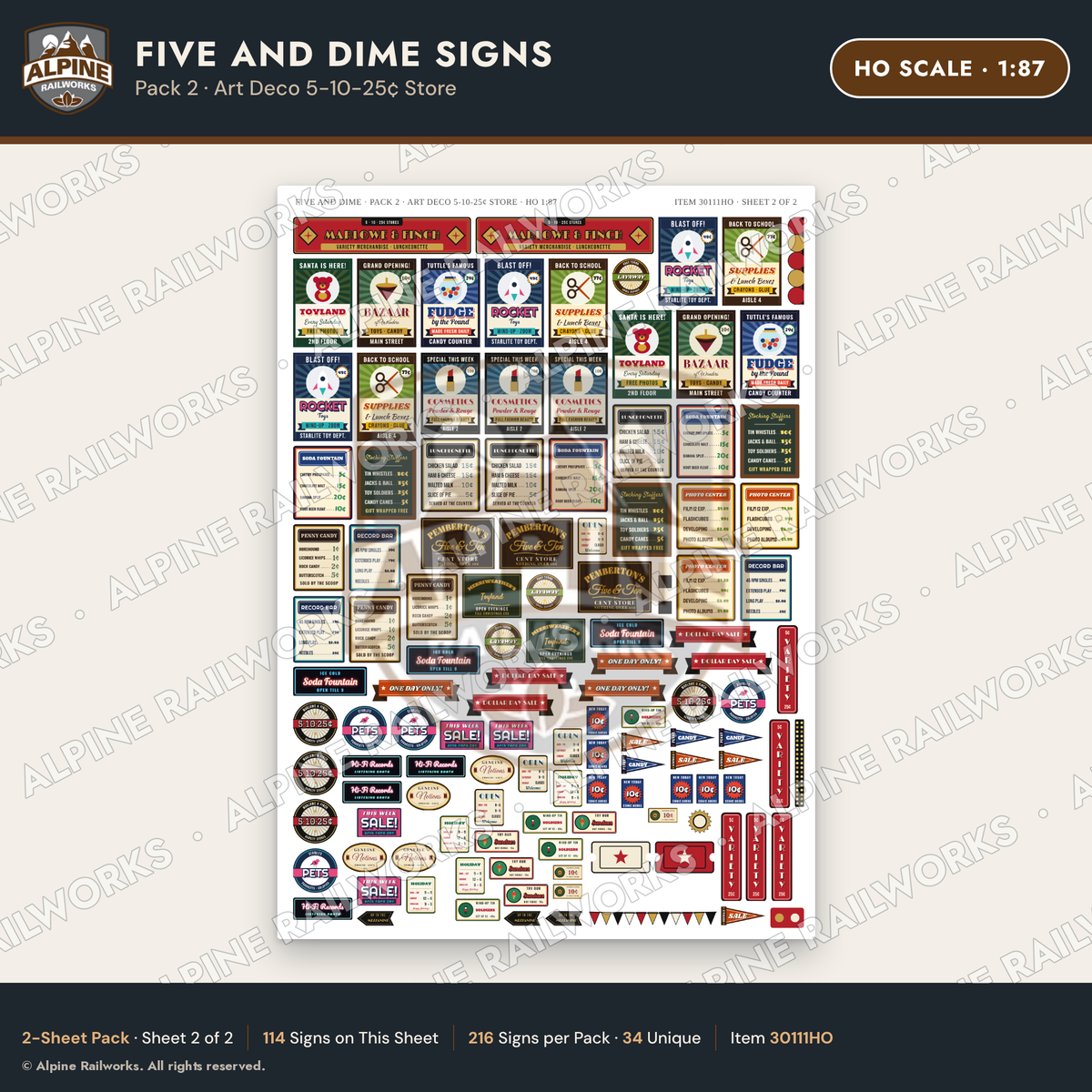 Alpine Railworks 30111HO HO Scale Five and Dime Signs