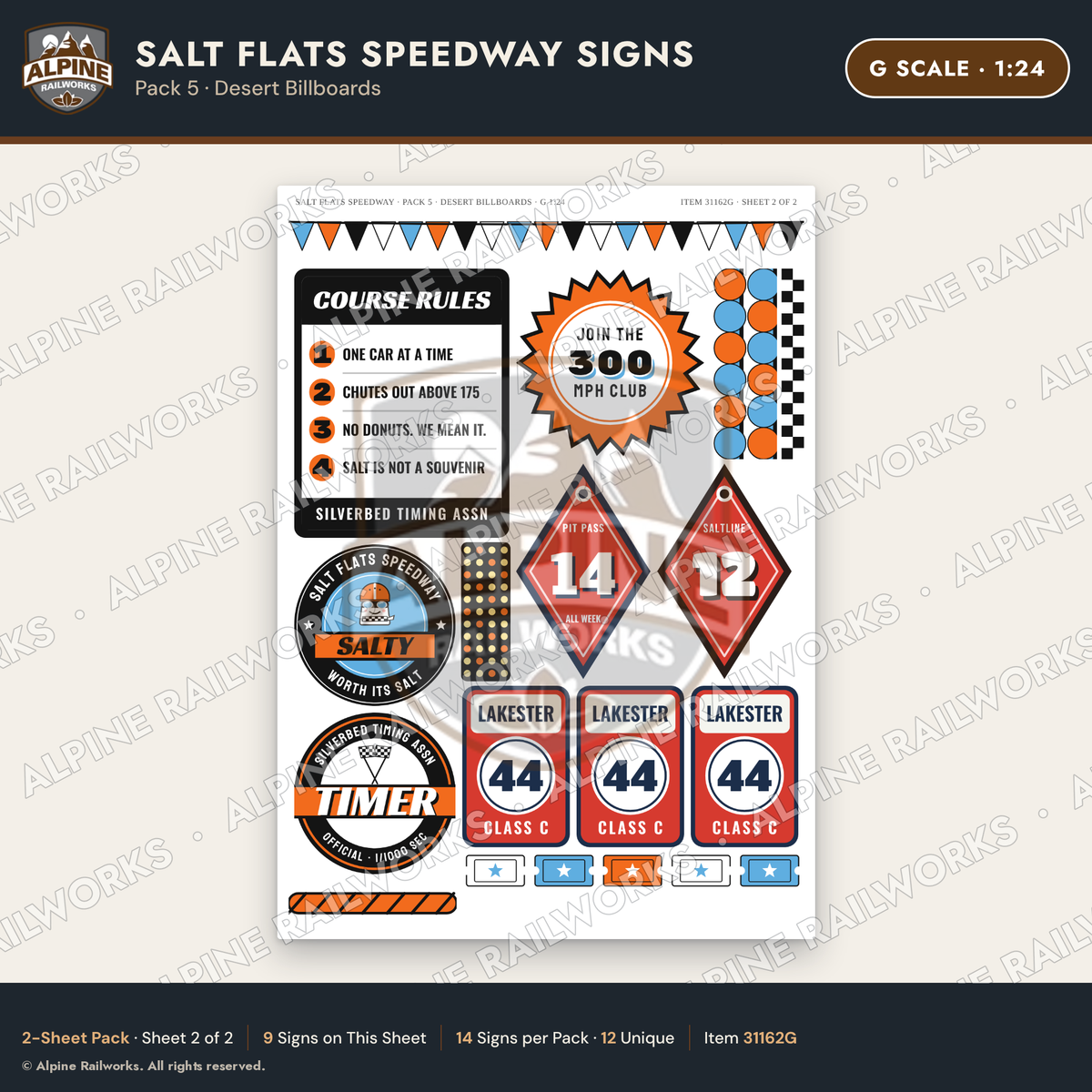 Alpine Railworks 31162G G Scale Racing Signs - Salt Flats Speedway