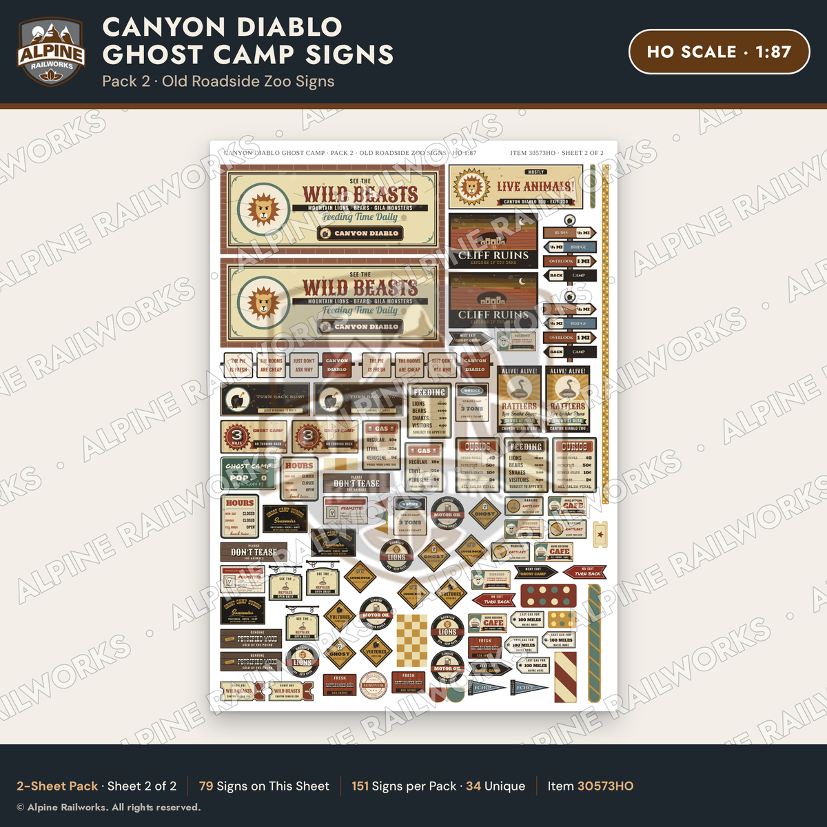 Alpine Railworks 30573HO HO Scale Roadside Signs - Desert Ghost Town
