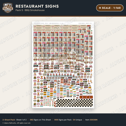 Alpine Railworks 30036N N Scale Restaurant Signs - BBQ Smokehouse