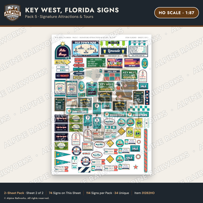 Alpine Railworks 31282HO HO Scale Key West FL Signs - Attractions