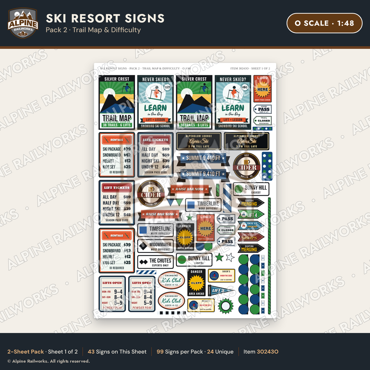 Alpine Railworks 30243O O Scale Ski Resort Signs - Trail Map