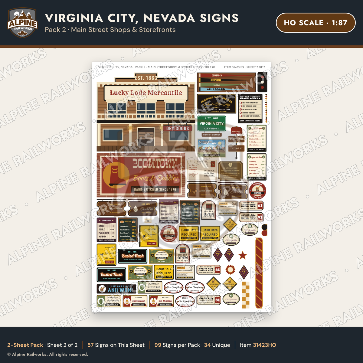 Alpine Railworks 31423HO HO Scale Virginia City NV Signs - Shops