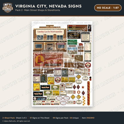Alpine Railworks 31423HO HO Scale Virginia City NV Signs - Shops