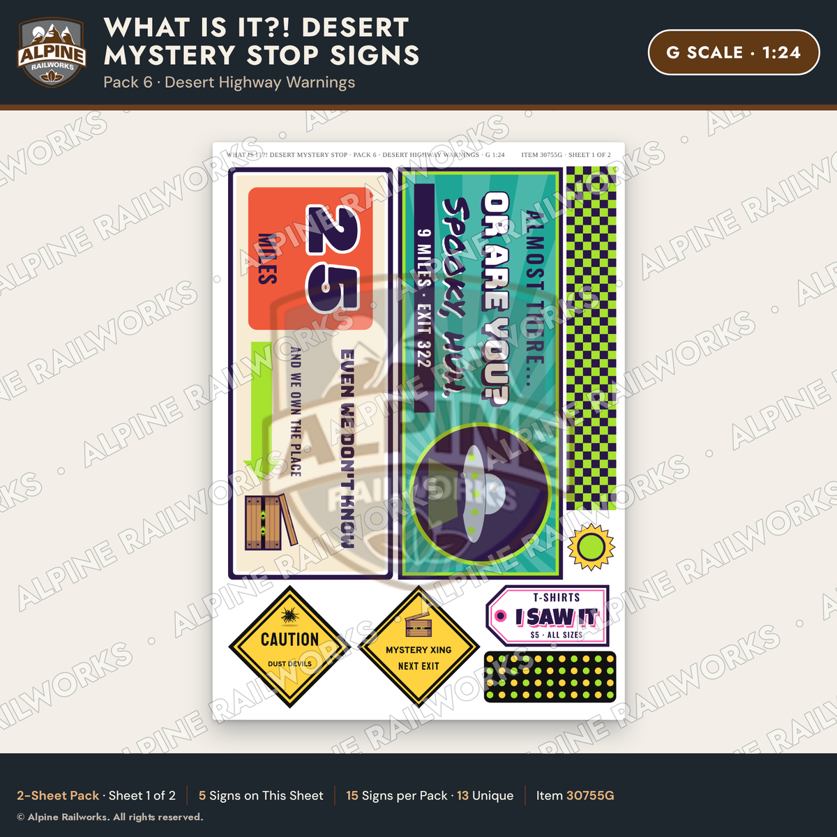 Alpine Railworks 30755G G Scale Roadside Signs - Desert Mystery Stop