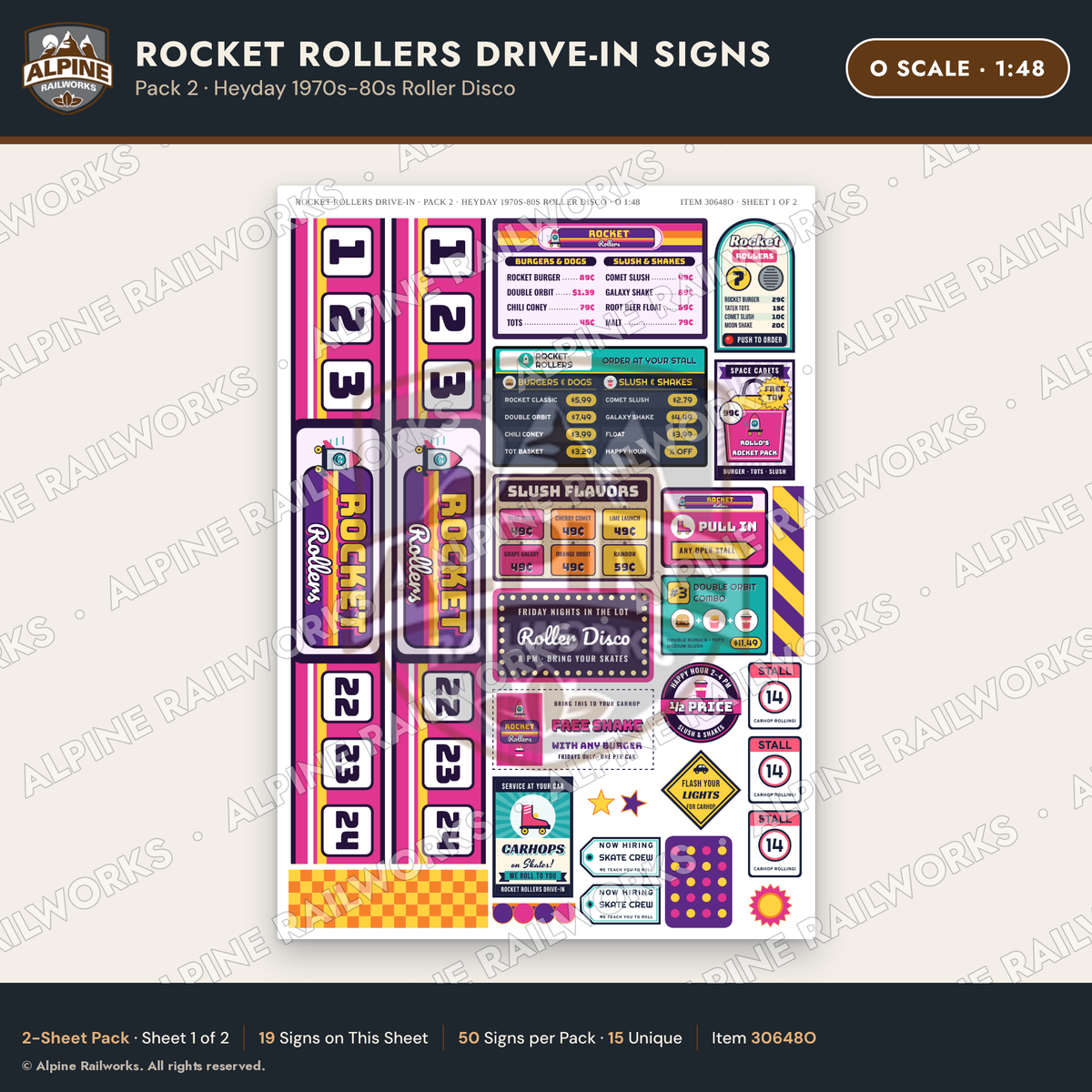 Alpine Railworks 30648O O Scale Fast Food Signs - Carhop Drive-In