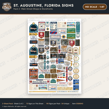 Alpine Railworks 31285HO HO Scale St. Augustine FL Signs - Shops