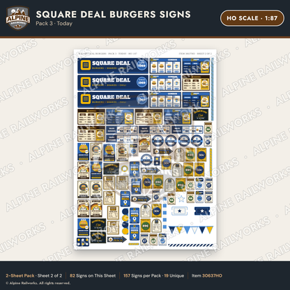 Alpine Railworks 30637HO HO Scale Fast Food Signs - Square Burgers