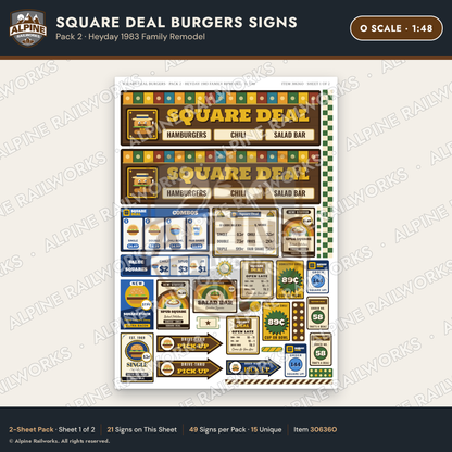 Alpine Railworks 30636O O Scale Fast Food Signs - Square Burgers