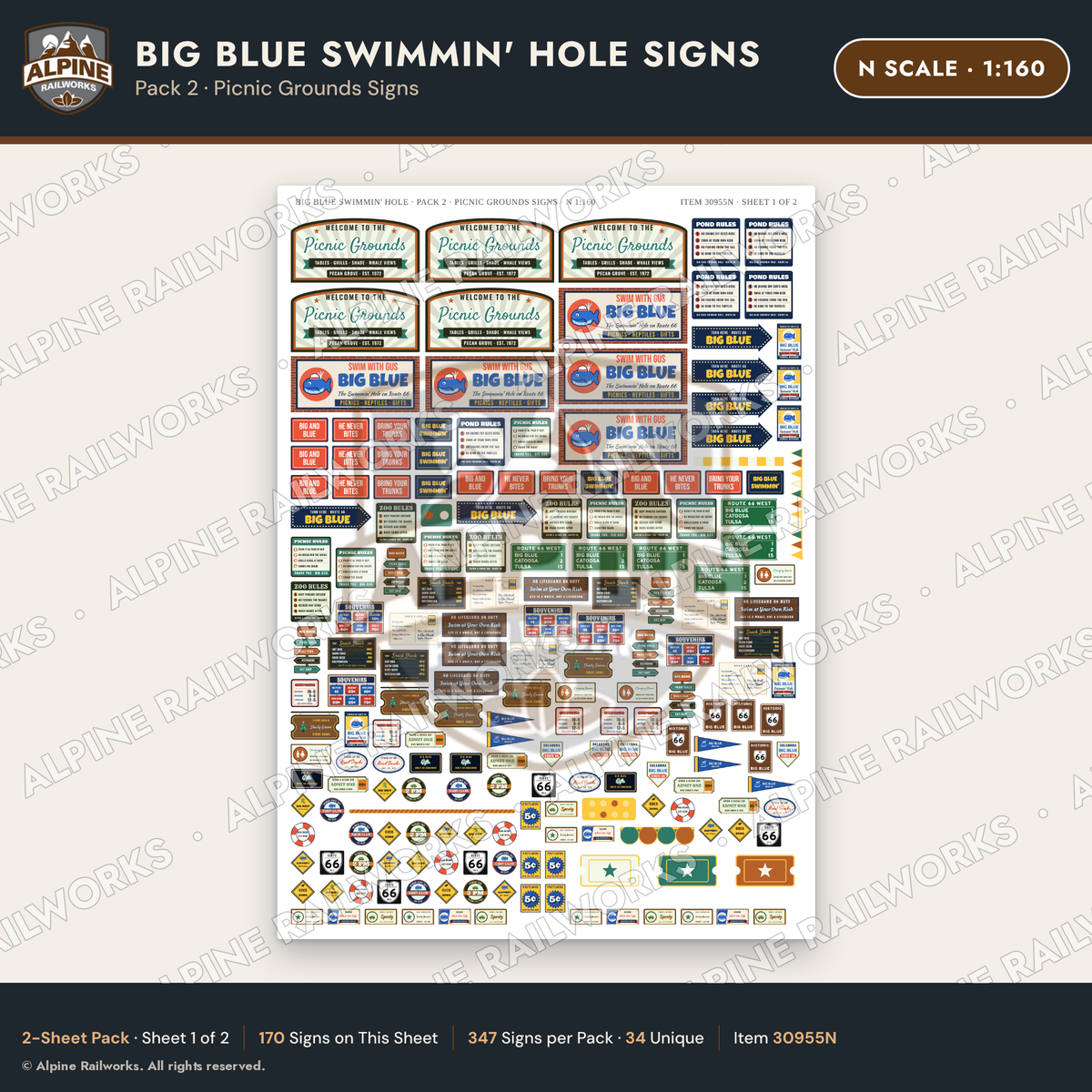 Alpine Railworks 30955N N Scale Roadside Attraction Signs - Blue Whale