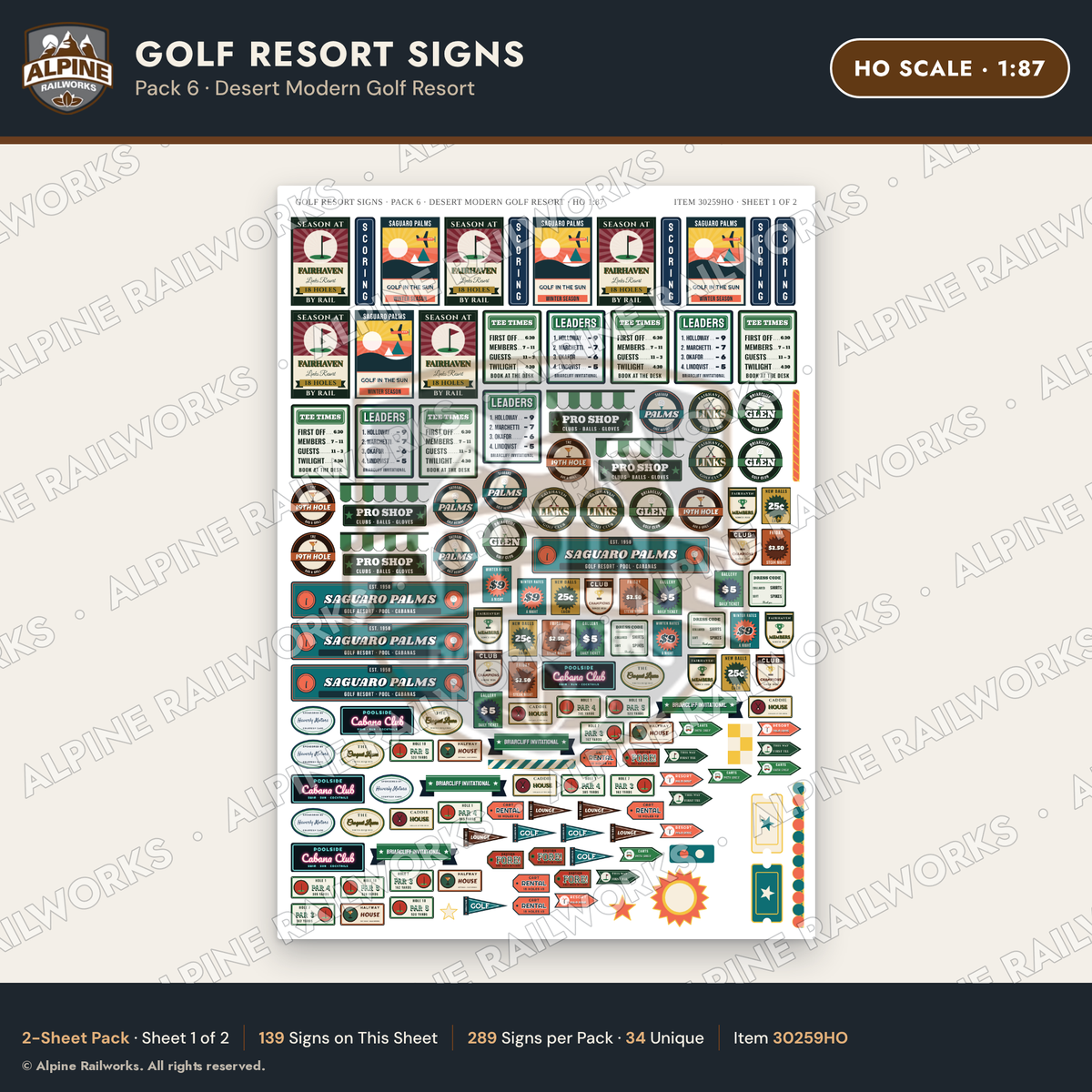 Alpine Railworks 30259HO HO Scale Golf Resort Signs