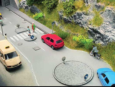 Noch 14690 N Scale Traffic Island Set - Laser-Cut Minis -- Roundabout and Islands plus 49 European Signs and More