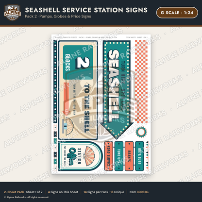 Alpine Railworks 30937G G Scale Roadside Signs - Seashell Gas Station