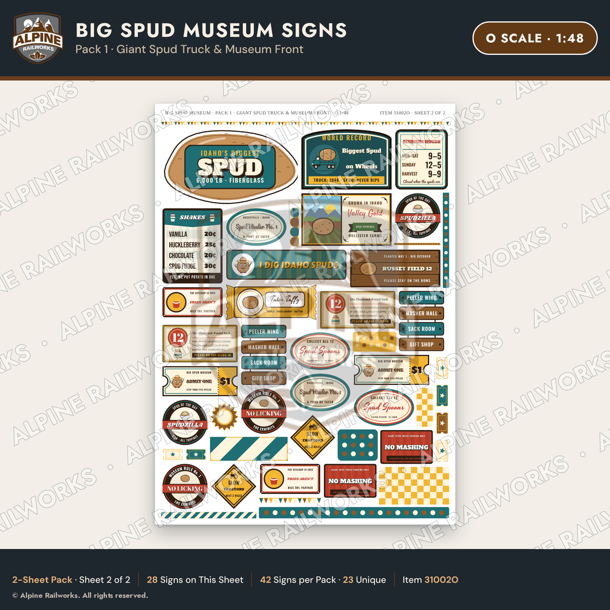 Alpine Railworks 31002O O Scale Roadside Signs - Potato Museum