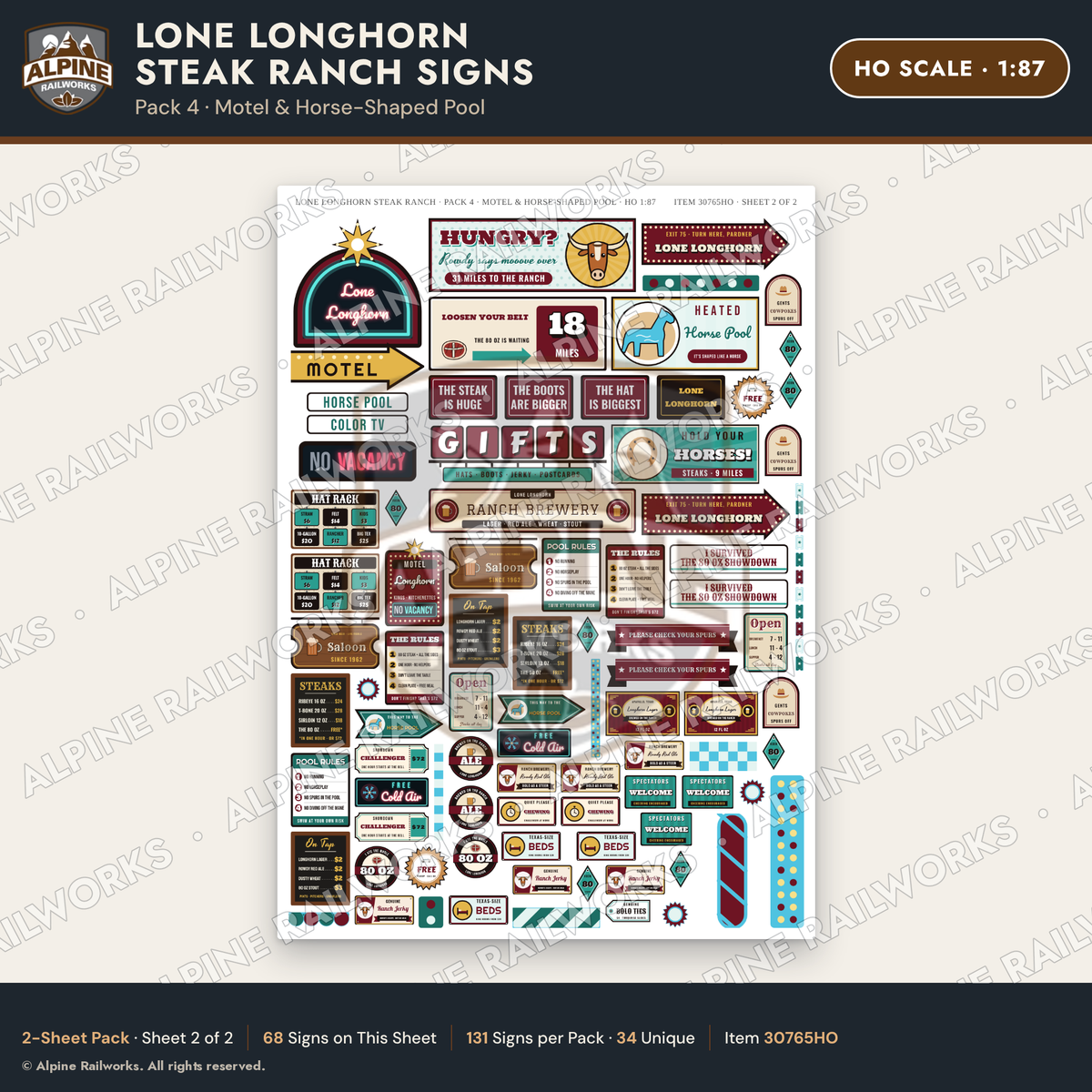 Alpine Railworks 30765HO HO Scale Roadside Signs - Big Steakhouse