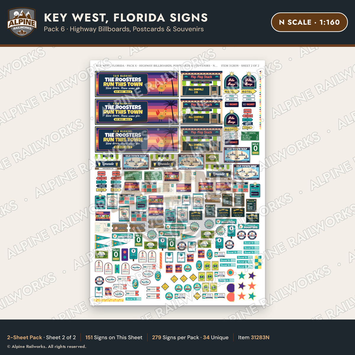 Alpine Railworks 31283N N Scale Key West FL Signs - Billboards