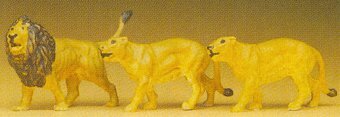 Preiser 20379 HO Scale Animals -- Lions (1 Male, 2 Females)