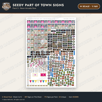 Alpine Railworks 30288N N Scale Seedy Part of Town Signs