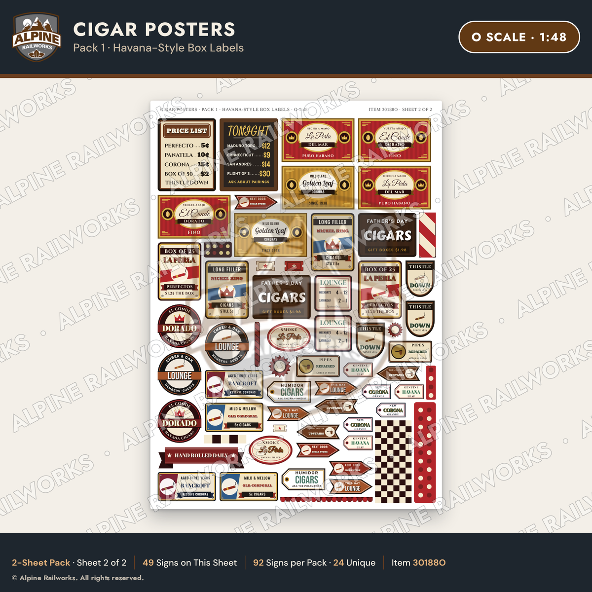 Alpine Railworks 30188O O Scale Cigar Posters
