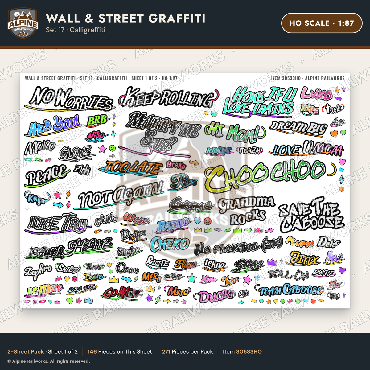Alpine Railworks 30533HO HO Scale Wall & Street Graffiti Cut-Outs