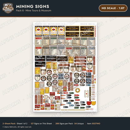 Alpine Railworks 30271HO HO Scale Mining Signs - Mine Tours & Museum
