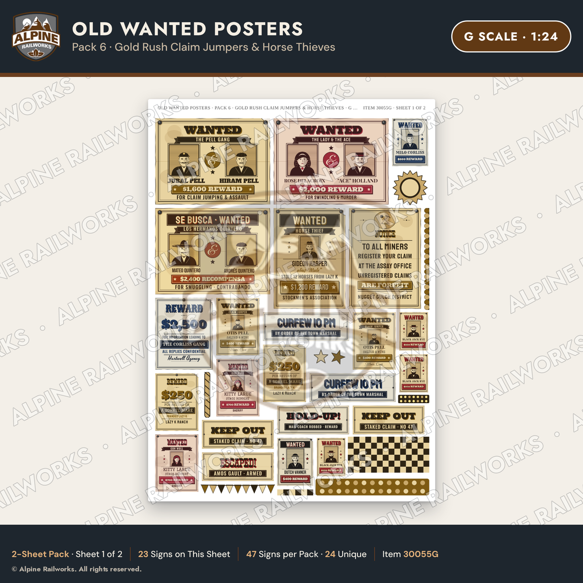 Alpine Railworks 30055G G Scale Old Wanted Posters