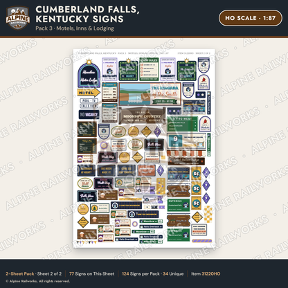 Alpine Railworks 31220HO HO Scale Cumberland Falls Signs - Motels