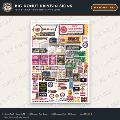 Alpine Railworks 30949HO HO Scale Roadside Signs - Giant Donut Shop