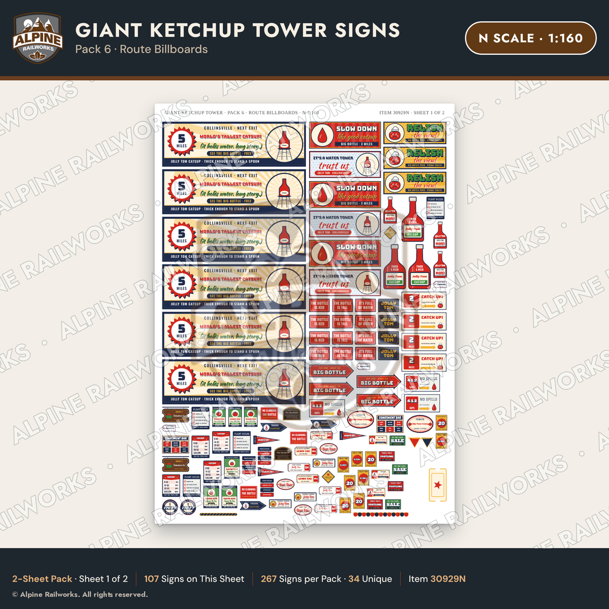 Alpine Railworks 30929N N Scale Roadside Signs - Ketchup Bottle Tower