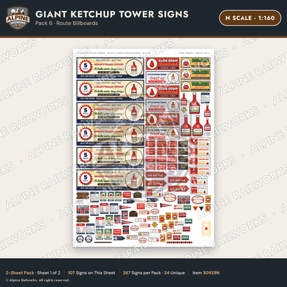 Alpine Railworks 30929N N Scale Roadside Signs - Ketchup Bottle Tower