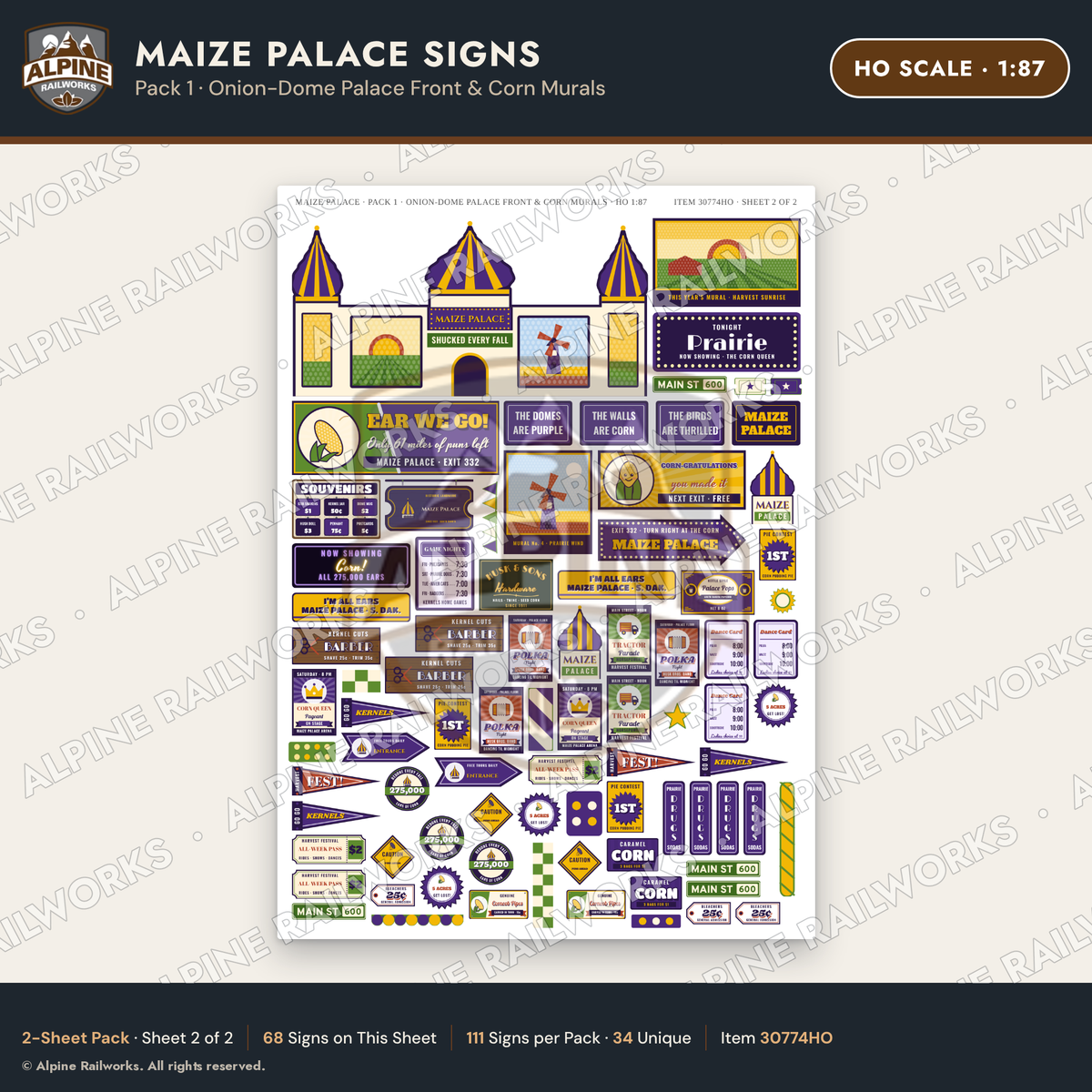Alpine Railworks 30774HO HO Scale Roadside Signs - Corn Palace