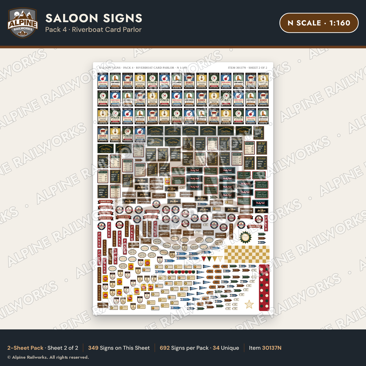 Alpine Railworks 30137N N Scale Saloon Signs - Riverboat Card Parlor
