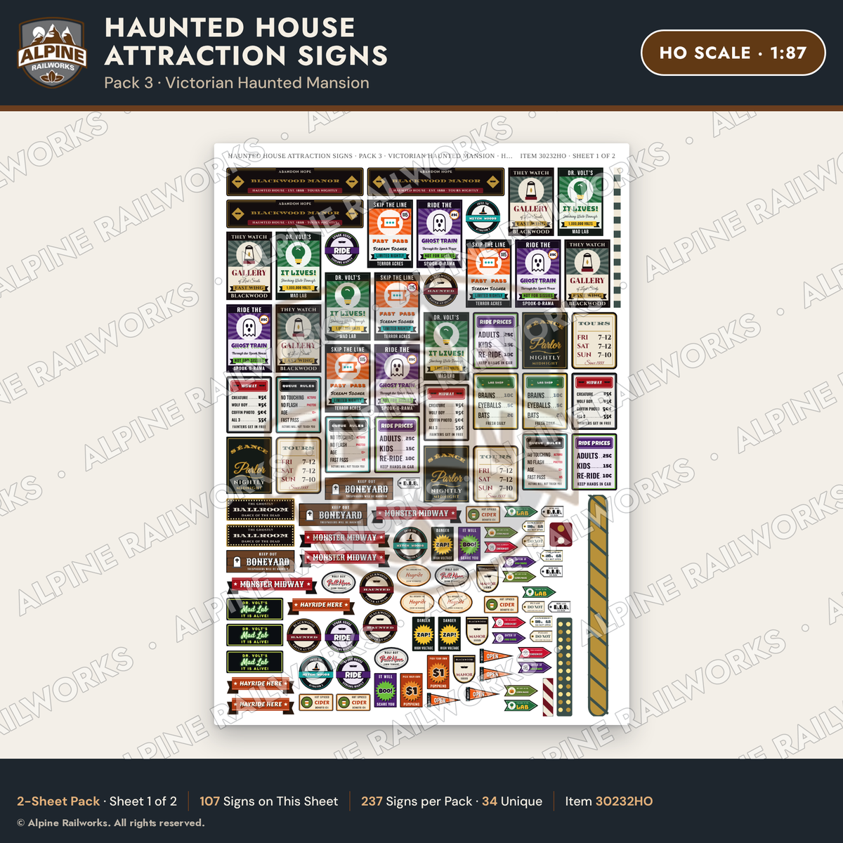 Alpine Railworks 30232HO HO Scale Haunted House Attraction Signs