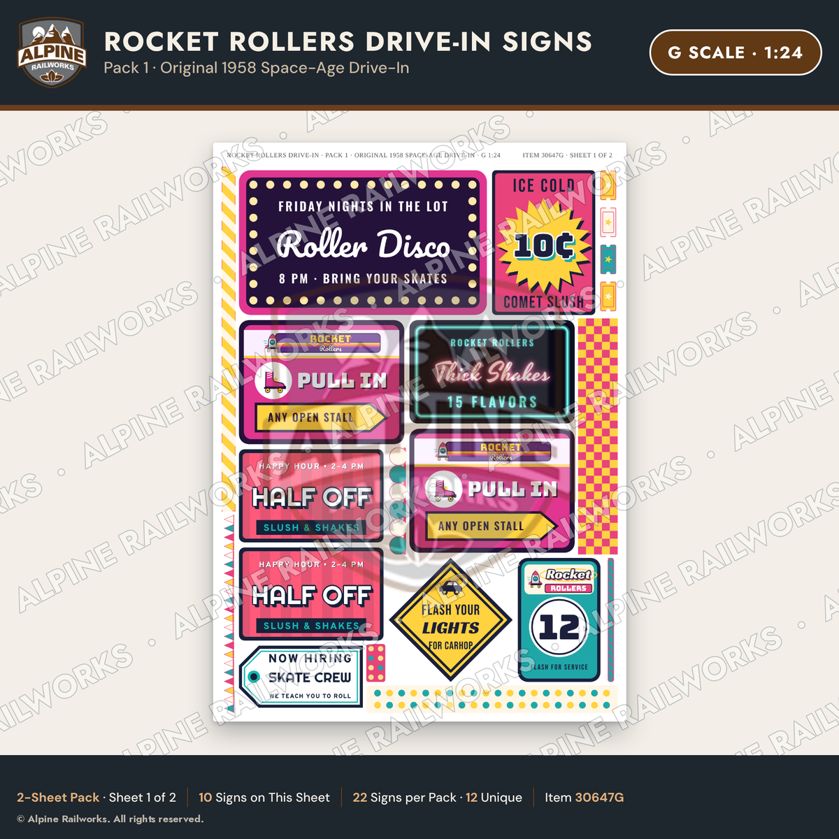 Alpine Railworks 30647G G Scale Fast Food Signs - Carhop Drive-In
