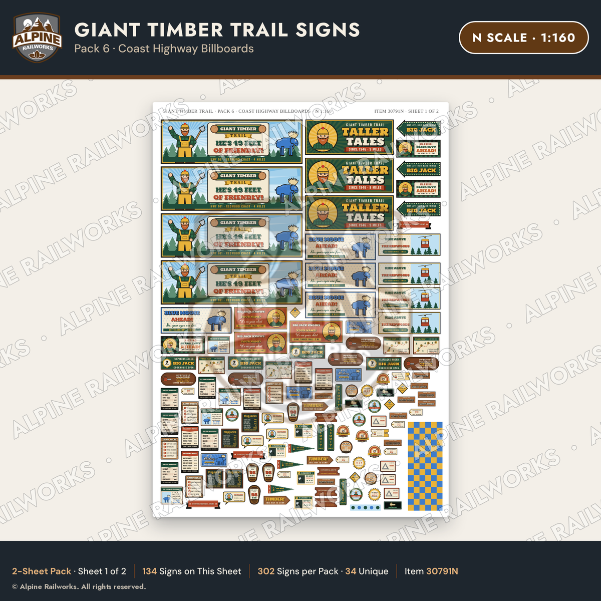 Alpine Railworks 30791N N Scale Roadside Signs - Lumberjack Redwoods