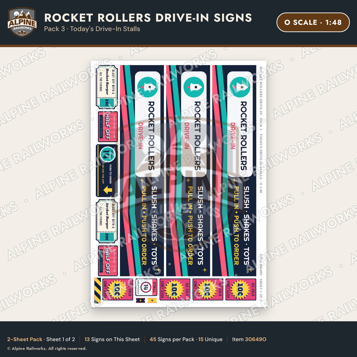 Alpine Railworks 30649O O Scale Fast Food Signs - Carhop Drive-In